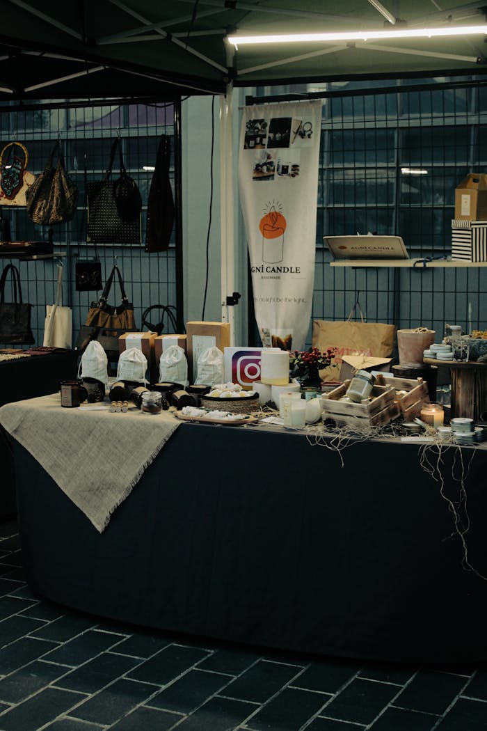 ours-journey Cozy indoor market stall featuring handmade scented candles and accessories.